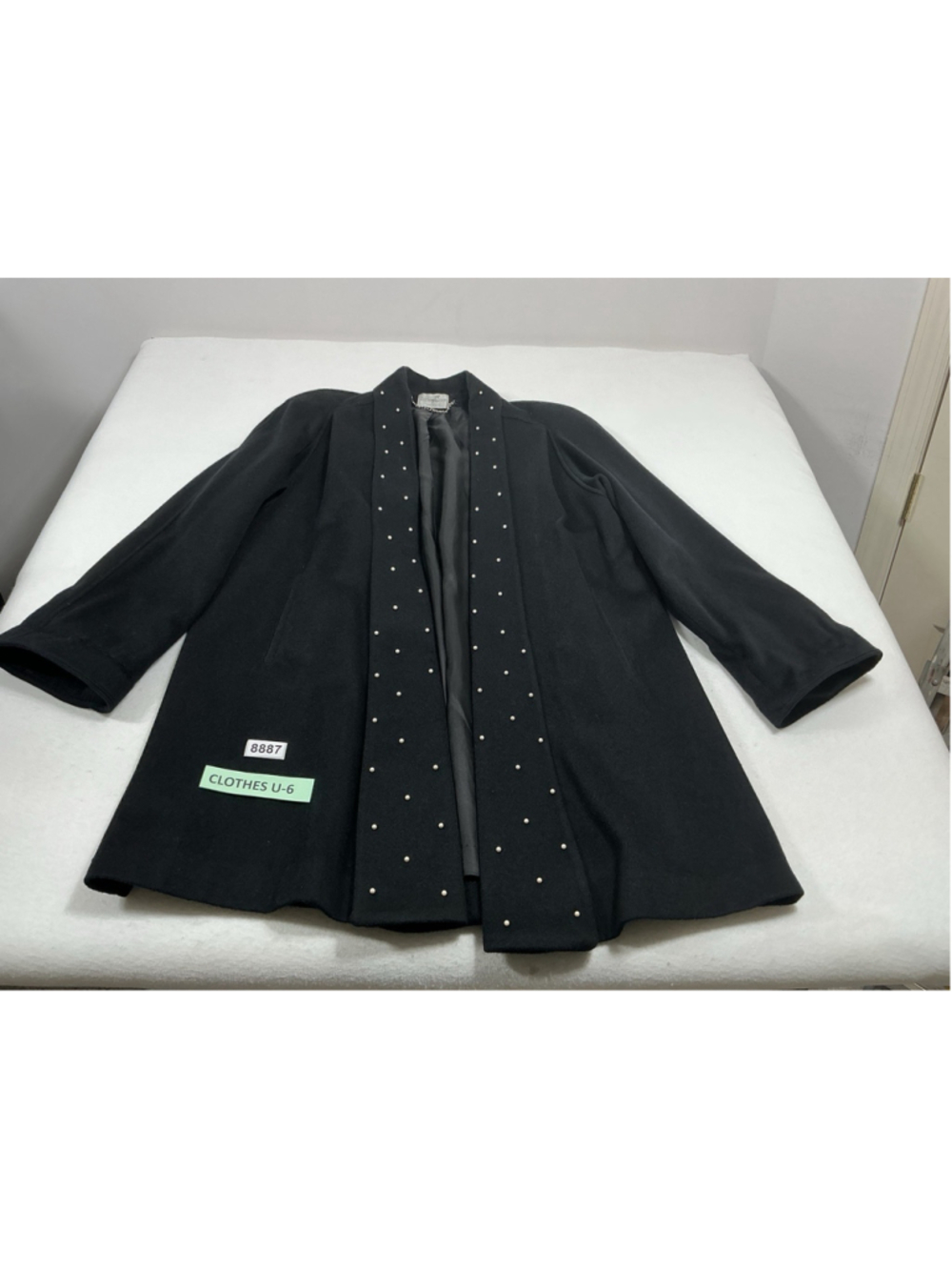 Womans Ashley Scott Swing Coat Black Lined Pearl Accents One Size